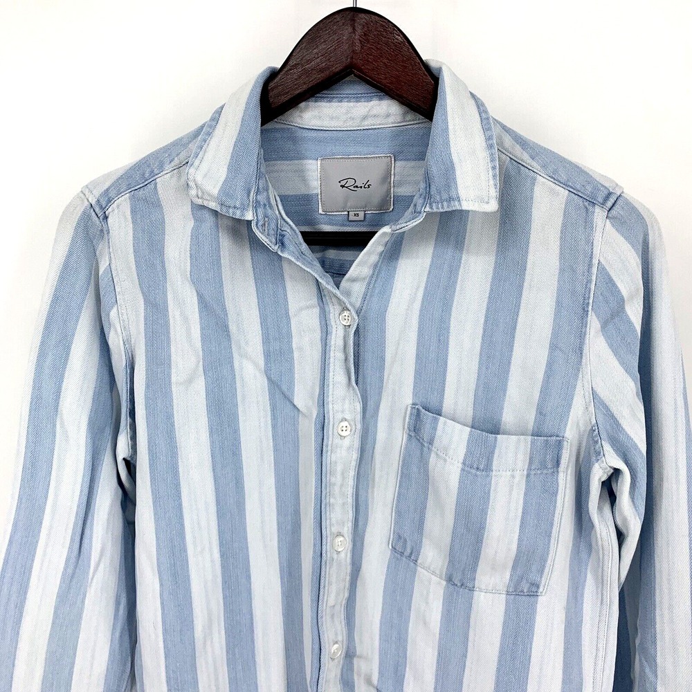 Rails Bishop Striped Button-front Cutoff Top Bar Harbor Tencel Sz‎ XS - Picture 3 of 10